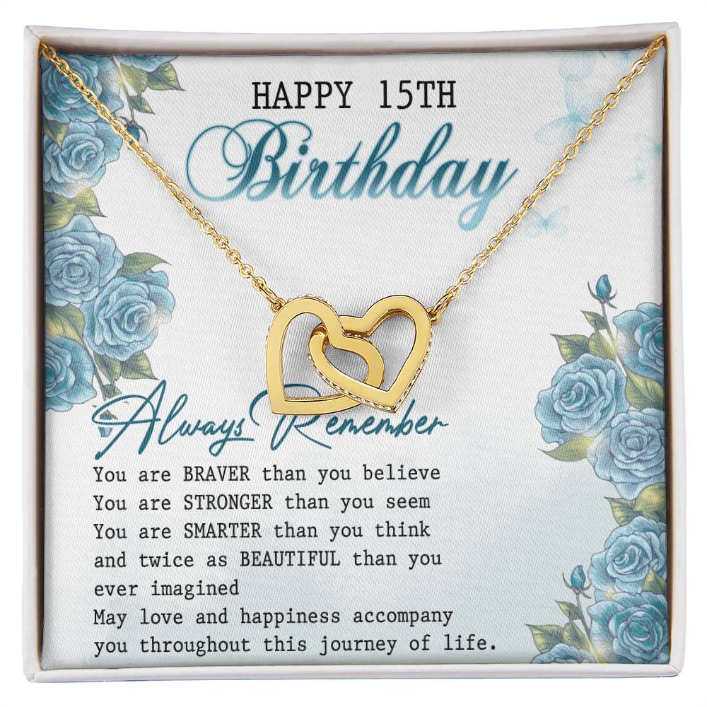 Happy 15Th Birthday Interlocking Hearts Necklace Message Card