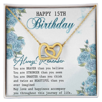 Happy 15Th Birthday Interlocking Hearts Necklace Message Card