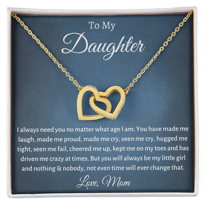 To My Daughter - Always Be My Little Girl - Heart Necklace Interlocking Hearts Necklace