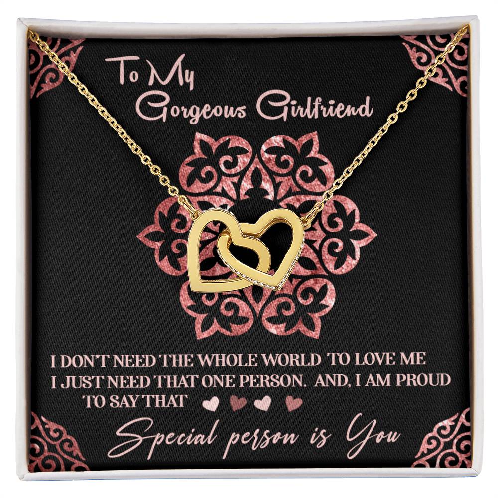 To My Gorgeous Girlfriend Luxury Necklace With Box And Message Card. Interlocking Hearts Necklace