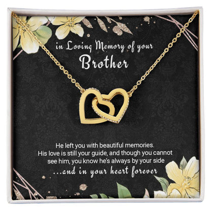 In Memory Brother Necklace Twin Hearts Sympathy Gift For Loss Of Brother Interlocking Hearts Necklace