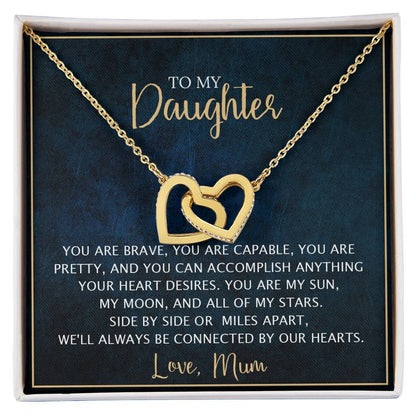 To My Daughter - Unique Heart Bonding Necklace Gift Set Interlocking Hearts Necklace