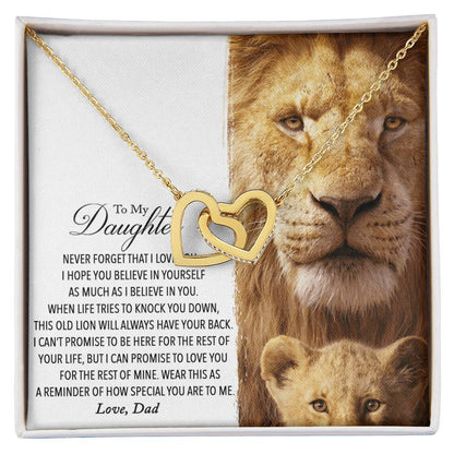 To My Daughter - This Old Lion Will Always Have Your Back Interlocking Hearts Necklace