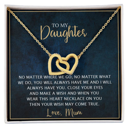 To My Daughter - Unique Heart Bonding Necklace Gift Set Interlocking Hearts Necklace