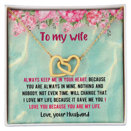 To My Beautiful Wife - Love Your Husband Interlocking Hearts Necklace