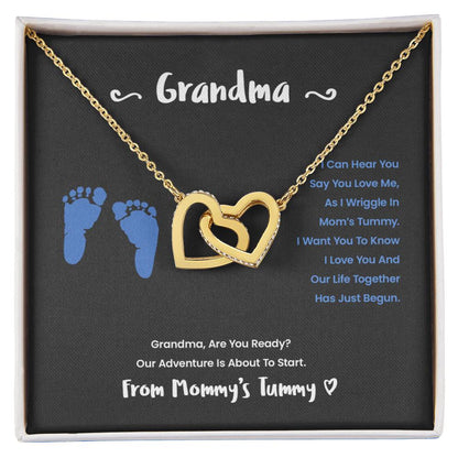 Grandma I Can Hear You Say You Love Me - Blue Version Interlocking Hearts Necklace