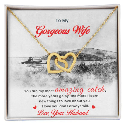 Gift For Wife From Fishing Husband Interlocking Hearts Necklace