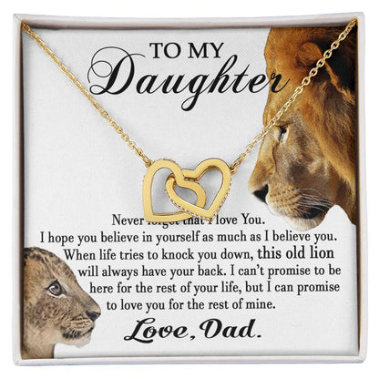 To My Daughter This Old Lion Will Always Have Your Back Interlocking Heart Necklace Daughter Necklace From Dad Interlocking Hearts Necklace