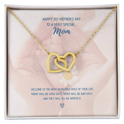 Mother'S Day Two Hearts Daisy Interlocking Hearts Necklace