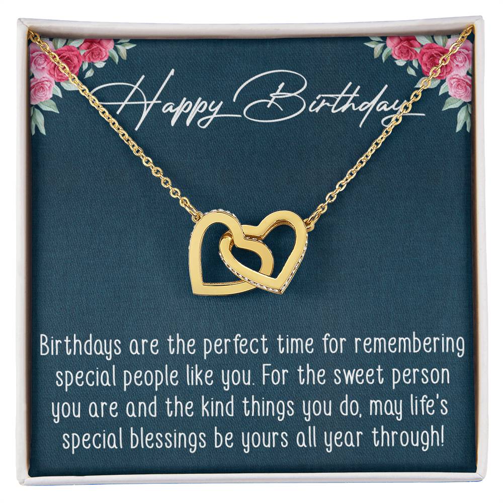 Happy Birthday Interlocking Hearts Necklace Message Card