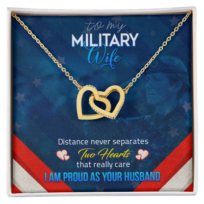 To My Military Wife-Double Heart Pendent Interlocking Hearts Necklace
