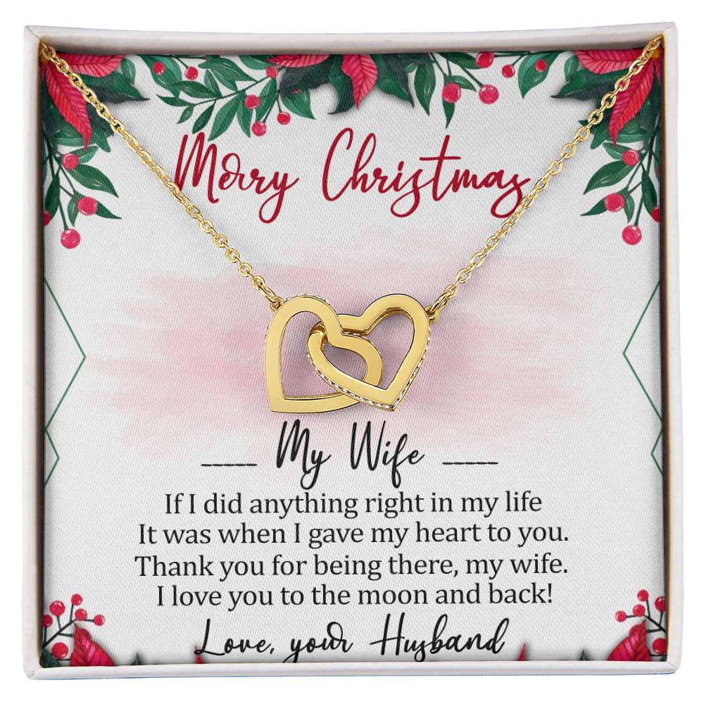 Merry Christmas My Wife Interlocking Hearts Necklace Message Card
