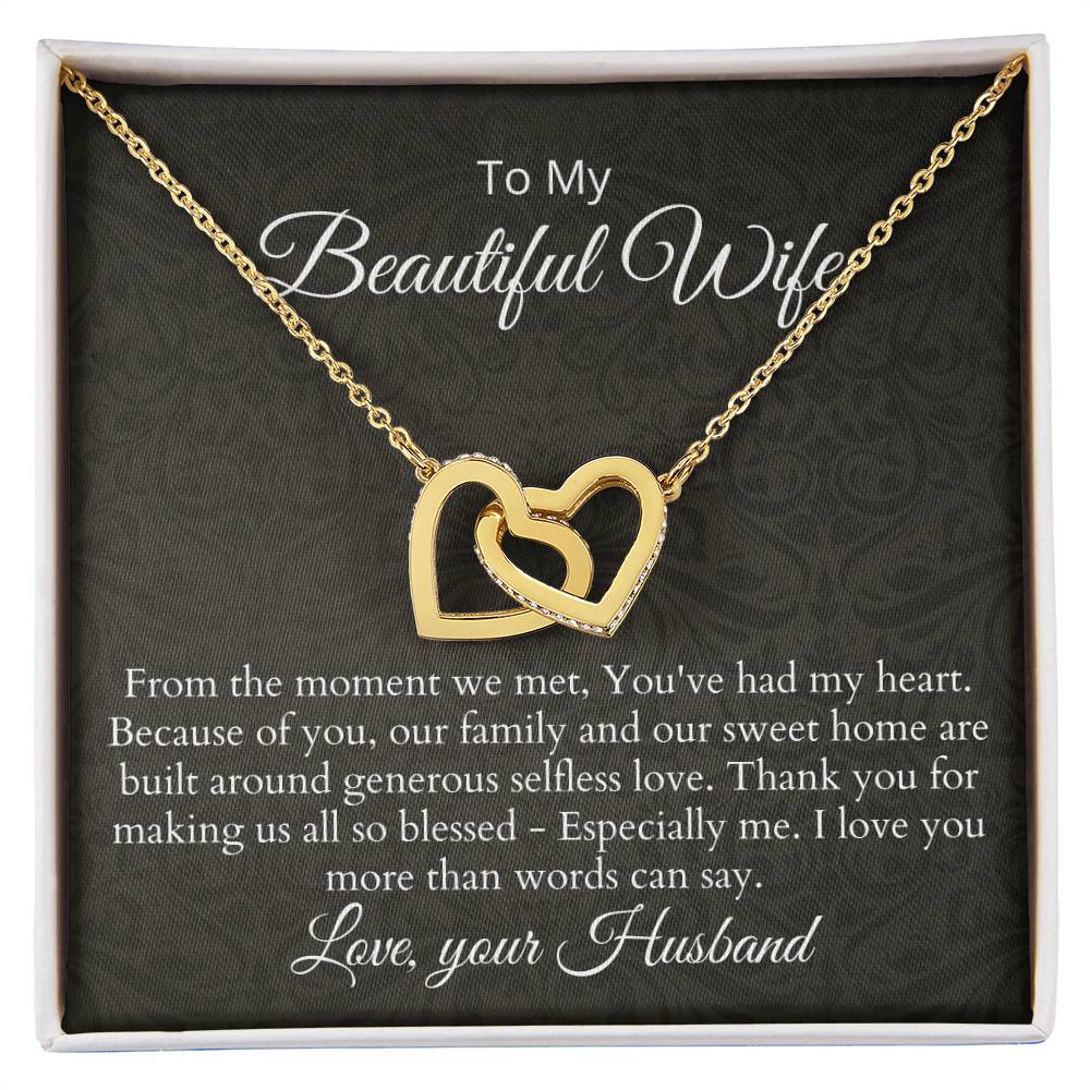 Anniversary Birthday Gift For Wife - Necklace & Message Card Interlocking Hearts Necklace