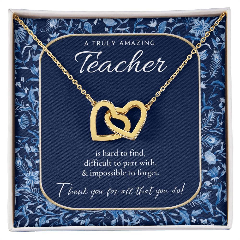 Teacher Gift Gift For Teacher Necklace A Truly Amazing Teacher Appreciation Gift Gorgeous Necklace For Teacher Interlocking Hearts Necklace