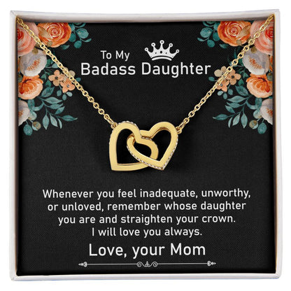 To My Badass Daughter Necklace Gift From Mom Birthday Necklace Gift From Mom Interlocking Hearts Necklace