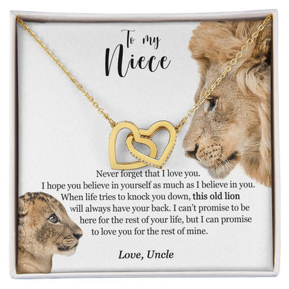 To My Niece - This Old Lion Will Always Have Your Back Interlocking Hearts Necklace