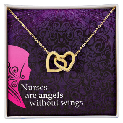 Nurses Are Angels Without Wings - Interlocking Heart Necklace Interlocking Hearts Necklace