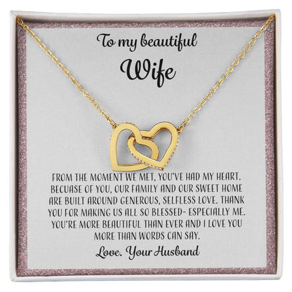 To My Beautiful Wife From The Moment We Met - Pink Interlocking Hearts Necklace