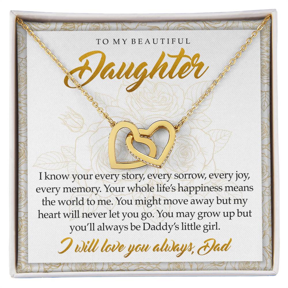 To My Beautiful Daughter You'Ll Always Be Daddy'S Little Girl Interlocking Hearts Necklace