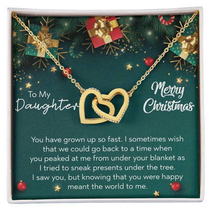 To My Daughter - Merry Christmas Interlocking Hearts Necklace