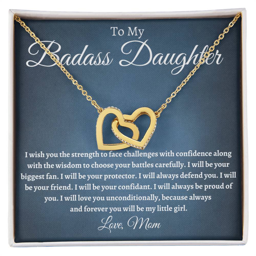 To My Badass Daughter - I Will Be Your Protector Interlocking Hearts Necklace