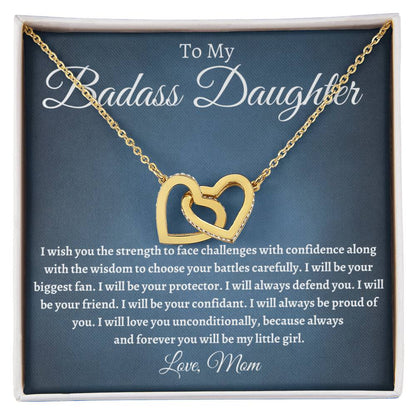 To My Badass Daughter - I Will Be Your Protector Interlocking Hearts Necklace