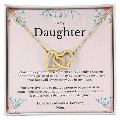 To My Daughter You Make Me Proud To Be Your Mom Necklace Interlocking Hearts Necklace