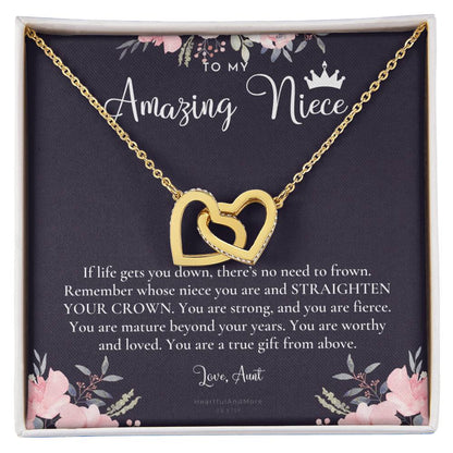To My Amazing Niece Straighten Your Crown Necklace Aunt Niece Necklace Niece Birthday Gift Niece Graduation Gift Interlocking Hearts Necklace
