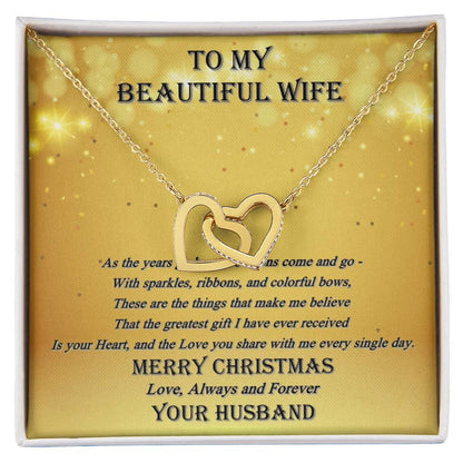 To My Beautiful Wife - Always And Forever - Interlocking Hearts - Merry Christmas Interlocking Hearts Necklace