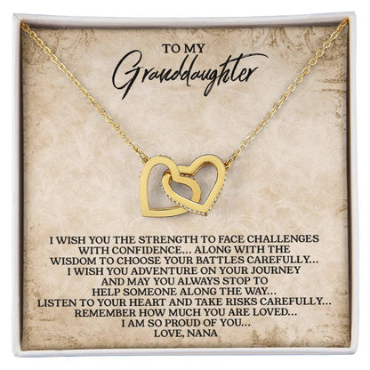 To My Granddaughter - Love Nana - Interlocking Heart Necklace Interlocking Hearts Necklace