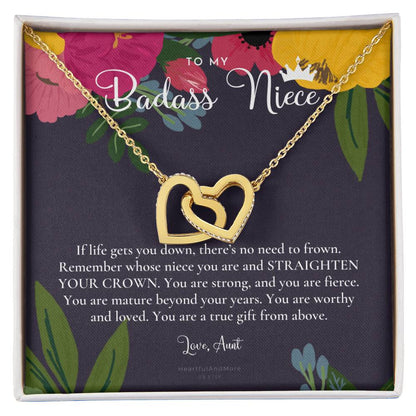 To My Badass Niece Straighten Your Crown Necklace Aunt Niece Necklace Niece Birthday Gift Niece Graduation Gift Interlocking Hearts Necklace