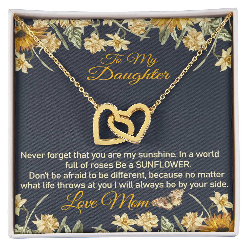 Mom To Daughter Necklace Be A Sunflower Gift Interlocking Hearts Necklace