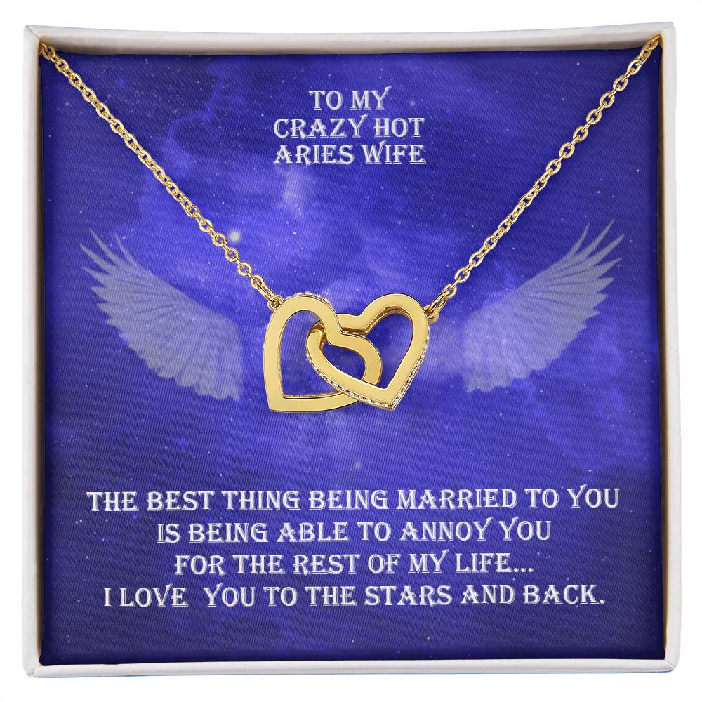 Hot Aries Wife Interlocked Hearts Necklace With Personal Message Card And Jewelry Box. Interlocking Hearts Necklace