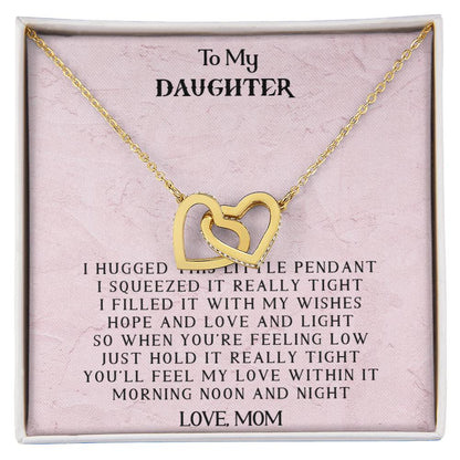To My Daughter - Love Mom - Interlocking Heart Necklace Interlocking Hearts Necklace