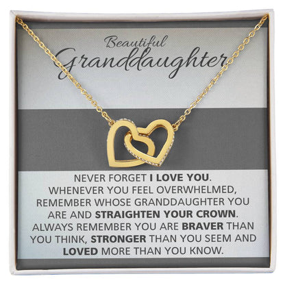 Granddaughters - Straighten Crown Necklace Interlocking Hearts Necklace