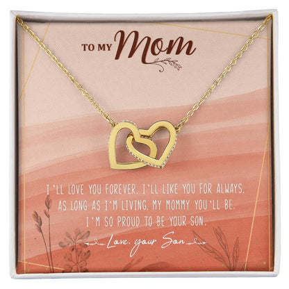 To My Mom Interlocking Hearts Necklace Message Card