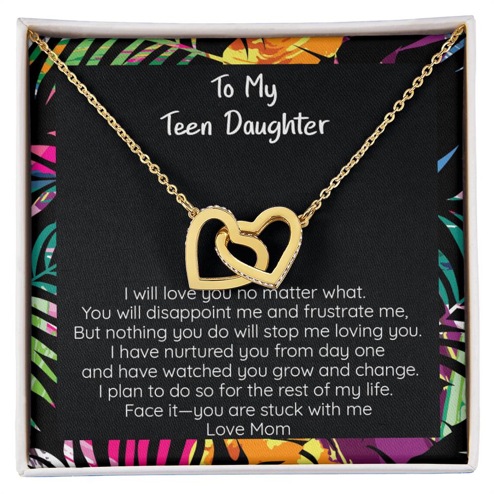 Teen Daughter You Are Stuck With Me Heart Necklace Gift Interlocking Hearts Necklace
