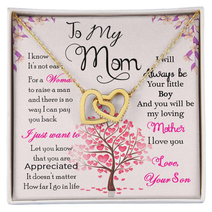 To My Mom - Thank You For Always Being There - Mother'S Day Gift Necklace For Mom Jewelry Gift From Son Interlocking Hearts Necklace
