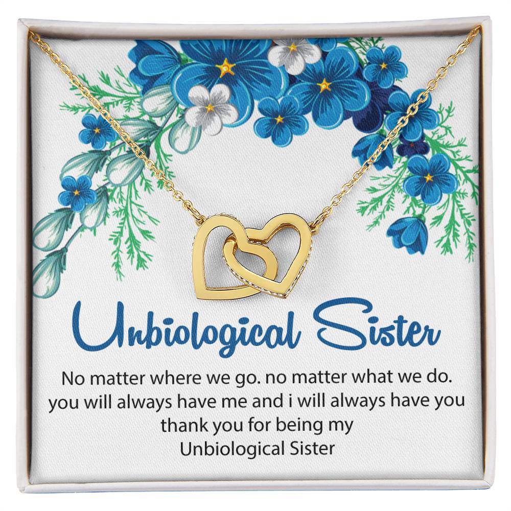 Unbiological Sister Necklace. Interlocking Hearts Necklace