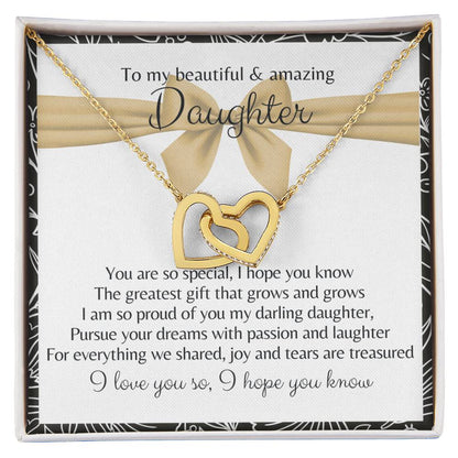 To My Beautiful Daughter 2 Hearts - Exclusive Offer Ribbon Interlocking Hearts Necklace