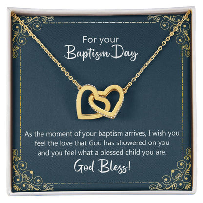 Baptism Gift Necklace - I Wish You Feel The Love Of God Interlocking Hearts Necklace