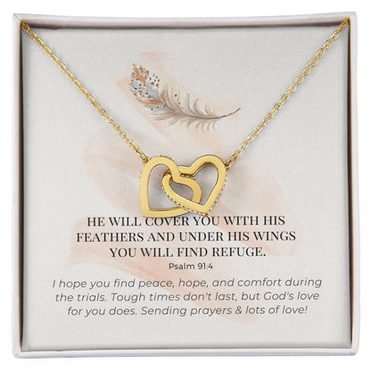 Scripture Encouragement Interlocking Hearts Necklace Psalm 914 Cream Brush