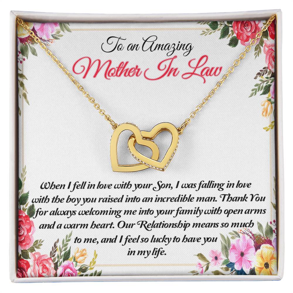 To An Amazing Mother In Law Thank You Interlocking Hearts Necklace