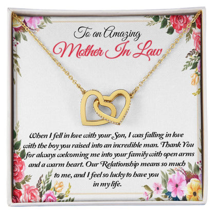 To An Amazing Mother In Law Thank You Interlocking Hearts Necklace