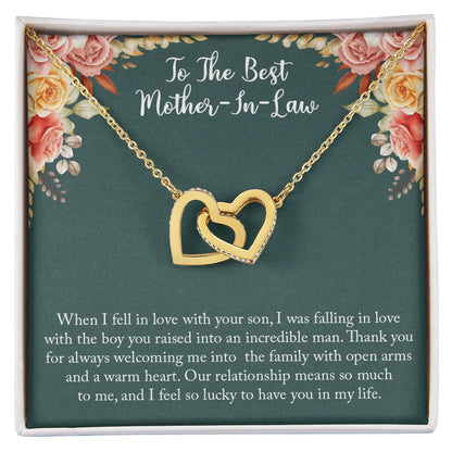 To My New Mother-In-Law Wedding Day Mother Of Groom Gift From Bride Joining Your Family Necklace Present For His Mom Thank You Interlocking Hearts Necklace