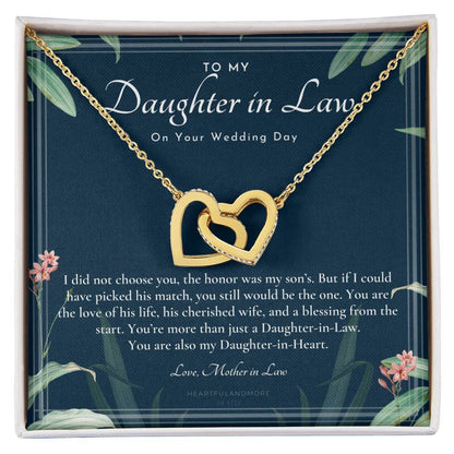 Daughter-In-Law Gift Necklace Wedding Gift Jewelry From Mother-In Law Gift For Bride Daughter-In-Heart Interlocking Hearts Necklace