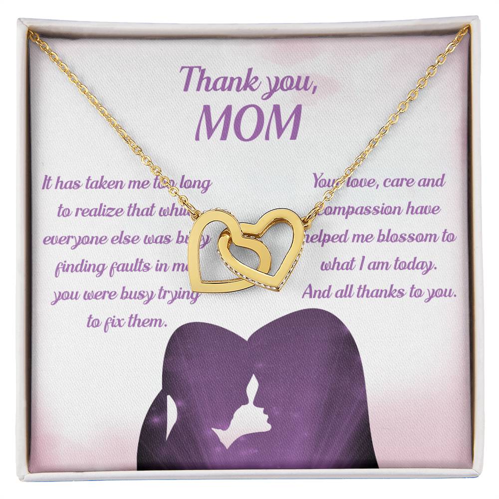 To My Mom - Helped Me Blossom Interlocking Hearts Necklace