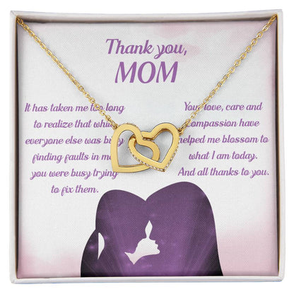 To My Mom - Helped Me Blossom Interlocking Hearts Necklace