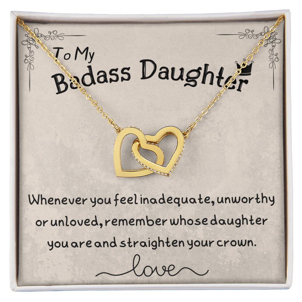 To My Badass Daughter Two Hearts Embellished Necklace Interlocking Hearts Necklace