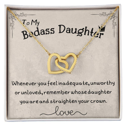 To My Badass Daughter Two Hearts Embellished Necklace Interlocking Hearts Necklace